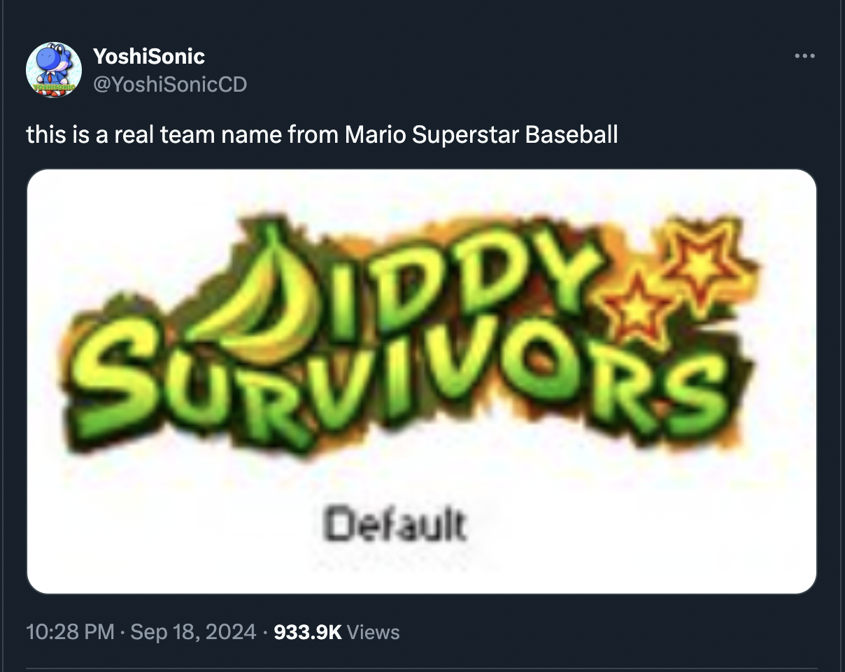 screenshot - YoshiSonic this is a real team name from Mario Superstar Baseball Siddy Survivors Default Views